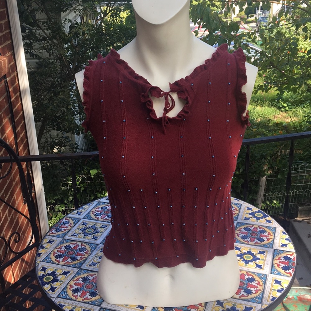Burgundy ruffled crop top